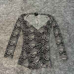Norma Kamali Y2K Style Night Out Zebra Print Long Sleeve Top Size S